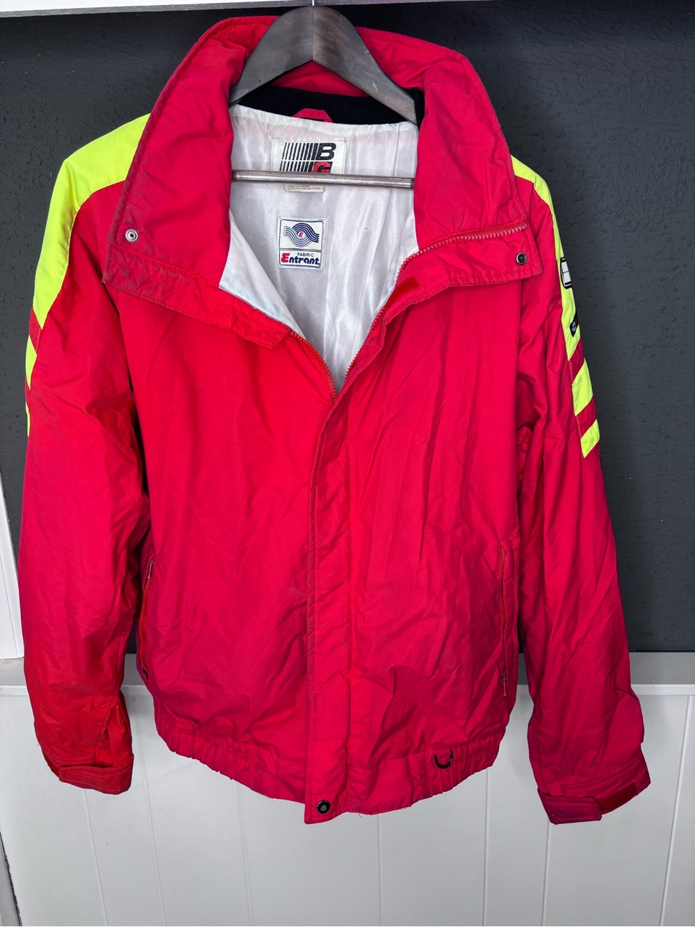 Vintage Red & Neon Yellow Ski Jacket